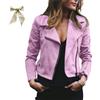 Generico Giacca Corta da Donna in Pelle PU,Giubbino Tasche Manica Lunga con Cerniera,Outwear Vintage Moto in Pelle l'autunno