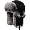 YEKEYI Cappello Trapper Invernale Russo da Uomo e da Donna Cappello in Pelliccia con Pelliccia Sintetica di Coniglio Cappello Aviatore con Paraorecchie Antivento, 03-Nero., Taglia unica