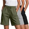 Neer Confezione da 3 Pantaloncini Cargo da Donna, in Vita Elasticizzata, con Coulisse, Lunghezza al Ginocchio, Stile Casual, con Tasche Cargo