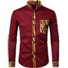 PARKLEES Camicia da uomo africana dashiki tribale con stampa grafica patchwork a maniche lunghe con colletto nonno, L