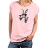 MAKAYA Maglietta Donna con Coniglio Bicchiere di Vino e Occhiali da Sole Tshirt Divertente Spiritosa Cotone Estivo