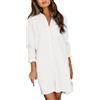 Generic Abito Casual da Donna Tinta Unita Manica Lunga Camicia Elegante con Taschino Abito Ampio Casual con Orlo Diviso