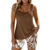 WANWEN Two-Piece Body-Covering Printed Boxer Swimsuit, Women's Two-Piece Printed Bathing Suit, Women Tankini Swimsuit Set for Beach, Vacation Activities (XL,Brown)