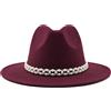 GYXYYF Cappello Fedora da Donna con Nastro di Perle Gentleman Cappello da Ragazza Sombrero a Tesa Larga Autunno Inverno da Donna Elegante
