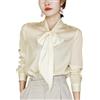 RUHANE Camicetta di Seta per Le Donne Camicia di Pura Seta Manica Lunga Bow-Tie Collo Button Up Camicia Formale Signore Elegante Ufficio Top di Seta di Lusso,Champagne Gold,M