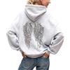 Generisch Felpa con cappuccio nera con ali di paillettes, oversize, con cappuccio con ali glitterate, a maniche lunghe, larga, felpa hip hop, danza grigia, per il tempo libero, sport, stile streetwear