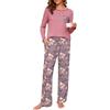 Namatime Pigiama lungo da donna, in cotone, con stampa loungewear in due pezzi, a maniche lunghe, con tasche, per autunno e inverno, Fiore rosa., M