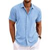 Generic Camicie da uomo in lino a maniche corte, casual, estive, con bottoni, per spiaggia, pesca, matrimonio, con tasca, Azzurro, XL