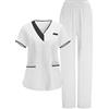 HAOLEI Divisa OSS Donna Cotone Divisa Sanitaria Set con Casacca e Pantalone Medico Elegante Manica Corta Camice da Laboratorio Elasticizzato Leggero Uniformi Infermiere Camicia da Lavoro Officina Pulizie