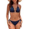 Aunribor Bikini Donna Halter Triangolo Costume da Bagno in Tessuto Jacquard | Lacci regolabili, Vita bassa, Morbide coppe rimovibili, Fibbia dorata, Vacanze e spiaggia, Costumi sexy 2 pezzi