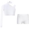 ranrann Tuta da Danza Classica per Bambina Strass Crop Top con Pantaloncini Costume da Ballo Latino Rumba Danza del Ventre Tuta da Ginnastica Dancewear A Bianco 13-14 anni