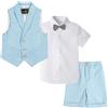 LOLANTA 4 Pezzi Bambini Ragazzi Abbigliamento Set Camicia + Papillon + Gilet + Pantaloni, Ragazzo Gentleman Nozze Smoking Cerimonia, Blu, 2-3 Anni, 100