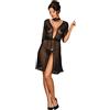Selente Love & Fun Raffinato Completo Intimo: Vestaglia +Collare+Cinturino ed Esclusiva Benda per Occhi in Raso, Nero Vestaglia+Collare+Cinturino Senza Tanga, S-M