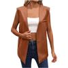 Gefomuofe Giacca in similpelle da donna, senza maniche, in pelle PU, elegante, tinta unita, blazer, da ufficio, con risvolto aperto, giubbotto da motociclista, marrone, S