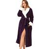 RONGTAI Plush Fleece Purple Robes Bathrobe for Women Long Robe with Two Side Pockets and Belt, Warm and Cozy Fluffy Sleepwear Nightgown (Dark Purple, S)