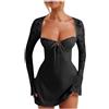 JokeLomple Abito a Maniche Lunghe Francese Senza Schienale Sottile in Pizzo Sexy con Bordo Europeo e alla Moda da Donna