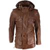 Infinity Leather Giacca Lunga da Uomo Stile Militare in Vera Pelle con Cappuccio Rimovibile