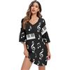 RPLIFE Bianco Note Musicali Abito Casual Nero Chiffon Stampato Linea Abito Premaman
