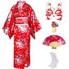 CRFASIBE 5 Pezzi Kimono Donna Lungo, Costume Giapponese Yukata per Cosplay | Set Completo Kimono con Accessori e Confezione Regalo, Taglia Unica, per Carnevale, Cerimonia, Festa