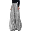 Celanisai Pantaloni da donna con paillette, pieghettati con brillantini, a vita alta, in tessuto, a gamba larga, per il tempo libero, eleganti culottes, O argento, M