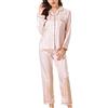 cheibear Pigiama da donna in raso, a righe, camicia da notte con bottoni, con pantaloni