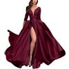 Xmiral Abito da Donna con Spacco Profondo a V in Pizzo con Paillettes, Gonna Lunga Sexy, Abito da per Banchetti, Abito con Maniche a Cinque Quarti Vestiti Matrimonio Invernale (RD2, M)