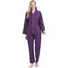 GLOBAL Pigiama Donna Flanella Cotone Maniche Lunghe Due Pezzi Camicie da Notte Pjs Confortevole Sleepwear Caldo Morbido, Blu/Viola/Bianco, Griglia 2, XXL