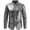 Generic Camicia hippie da uomo anni '80 button down costume tradizionale vintage multicolore stampato discoteca febbre party outfit retrò vestibilità regolare top da uomo, #118 Argento, XL
