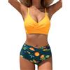 FemiChic Costume Donna Due Pezzi Vita Alta Contenitivo Curvy Push Up Bikini | Scollo a V, Incrocio Davanti, Contrasto di Colori, Coppe Amovibili, Spalline Regolabili, Modellante, Mare & Piscina