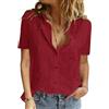 PASUDA Camicia Donna Estiva Camicetta da Donna Manica Corta Cotone Elegante Blusa Maglietta Scollo a V Top con Bottoni Moda Casual T Shirt Tinta Unita Classico Maglia Tees (Vino Rosso, M)