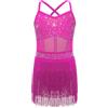 inhzoy Vestito da Ballo Bambina Latino Americano Tango con Nappe Strass Abito da Pattinaggio Artistico con Frange Body Ginnastica Artistica Costume Danza Samba Rubma Salsa Rosa Caldo 15-16 Anni