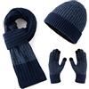 Lallier Inverno 3 Pezzi Cappello di Lana Sciarpa Guanti Touchscreen Set, Caldo Beanie Cappello Teschio Sciarpa Guanti Termici Set per Uomo (Blu)