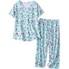 Generisch 2025 pigiama da donna in cotone set a maniche corte top capri pantaloni da notte plus pantaloncini da donna lunghezza al ginocchio, verde, XXL