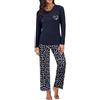 Demegimi Pigiama Donna Invernale Lunghi Collo Rotondo Top Manica Lunghe con Stampe e Pantaloni Lunghi in Casa