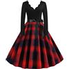 EFOFEI Abiti da Cocktail Stile Hepburn da Donna Anni '50 Abito Damigella d'Onore retrò Vintage Sottoveste Abito da Ballo a Maniche Lunghe Rosso XL