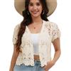 SMDPPWDBB Bolero da donna a maniche corte, cardigan aperto in pizzo all'uncinetto, Beige-A., One Size
