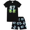 ThePyjamaFactory Pigiama corto da bambino Six Seven nero verde calcio 67 pigiama per bambini, Nero , 10-11 Years