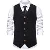Foweknow Gilet da uomo in velluto a coste con scollo a V, monopetto per il tempo libero per matrimoni, feste, vestibilità regolare, alla moda, casual, per il business, Nero , S