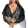 WSZJLN Scheletro Felpe Con Cappuccio Donna Gotico Nero Zip Up Felpe Oversize Femminile Retro Harajuku Giacca Con Cappuccio Streetwear
