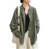 Generic Camicette di Lino Oversize da Donna giacche a Maniche Lunghe Vintage Camicie di Rana Cinese Sciolte (Verde,M)