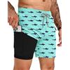 TARAINYA Costume Uomo Mare Zip 2‑in‑1 Estate Verde Menta Squali XL