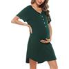 Uniexcosm Camicie Notte Donna, Camicia da Notte Parto Ospedale Camicia da Notte Allattamento con Bottoni Scollo a V Camicia Premaman Manica Corta Raglan Adatto Casa Verde Scuro XXL