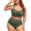 UMIPUBO Costume Donna Due Pezzi Taglie Forti Bikini per Seno Grande Vita Alta Boho Curvy Pancia Pieghe Contenitivo Modellante Push Up Plus Size Mare Estivo Costume da Bagno