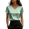 Generic Camicette in raso di seta da donna UK a maniche corte con scollo a V eleganti camicie casual a tunica allentata top con perline alla moda comode magliette per ufficio lavoro camicette da sera per