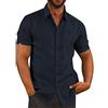 Glacspyg Camicia in Lino Uomo Camicia in Lino a Maniche Corte Camicia Casual da Lavoro Fit Casual Holiday Summer Beach Shirt