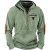Generisch Felpa con cappuccio da uomo in stile country con motivo a testa di toro, felpa con cappuccio con mezza zip | Troyer casual con toppe a gomito, Stil_v01 verde, XXL