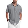 Friptspyg Camicia di Lino a Maniche Corte Uomo con Tasca E Bottoni Nascosti Perfetta per L'uso Casual Quotidiano O in Spiaggia