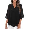 JokeLomple Camicette da Donna Eleganti e Casual con Volant, Maniche a 3/4 e Scollo a V, Doppie Camicette in Chiffon