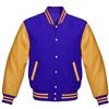 Fashion_First Giacca da uomo Varsity Bomber - Vintage College Baseball High School Nero Letterman Jacket - University Top, Blu reale e oro, XL