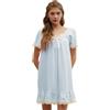 Nanxson Camicia da Notte Donna Cotone Manica Corta/Lungo Confortevole Pigiama da Notte Vittoriano Pizzo Scollo a U Vestaglia Sciolto Pigiama Vestito con Orlo in Pizzo (XL,Short Blu)